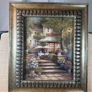 Vtg Outdoor Cafe Framed Print By George Bjorkland